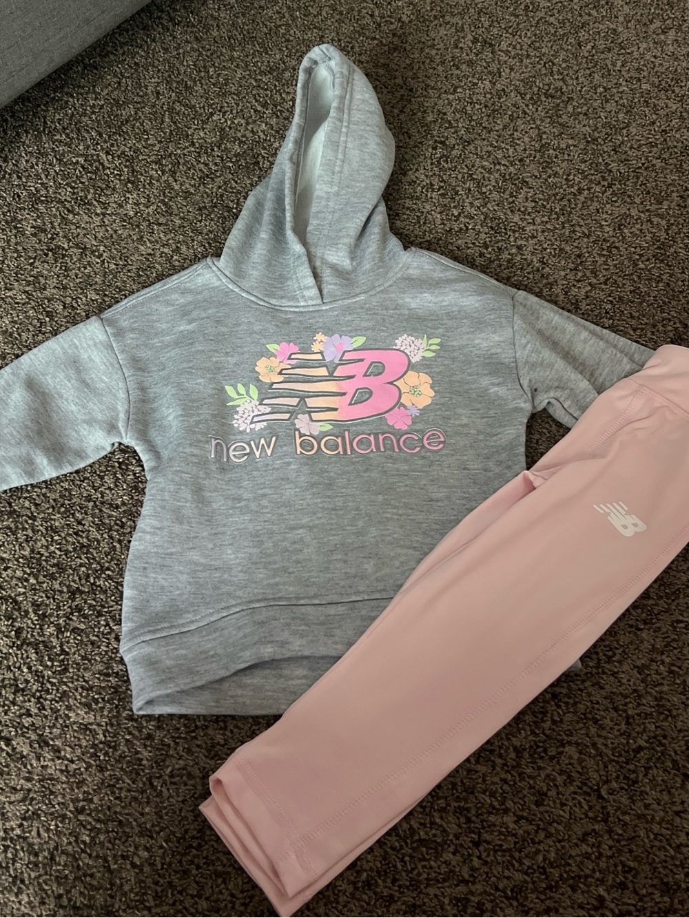 New Balance Gray Hoodie & Pink Leggings Kids Matching Set